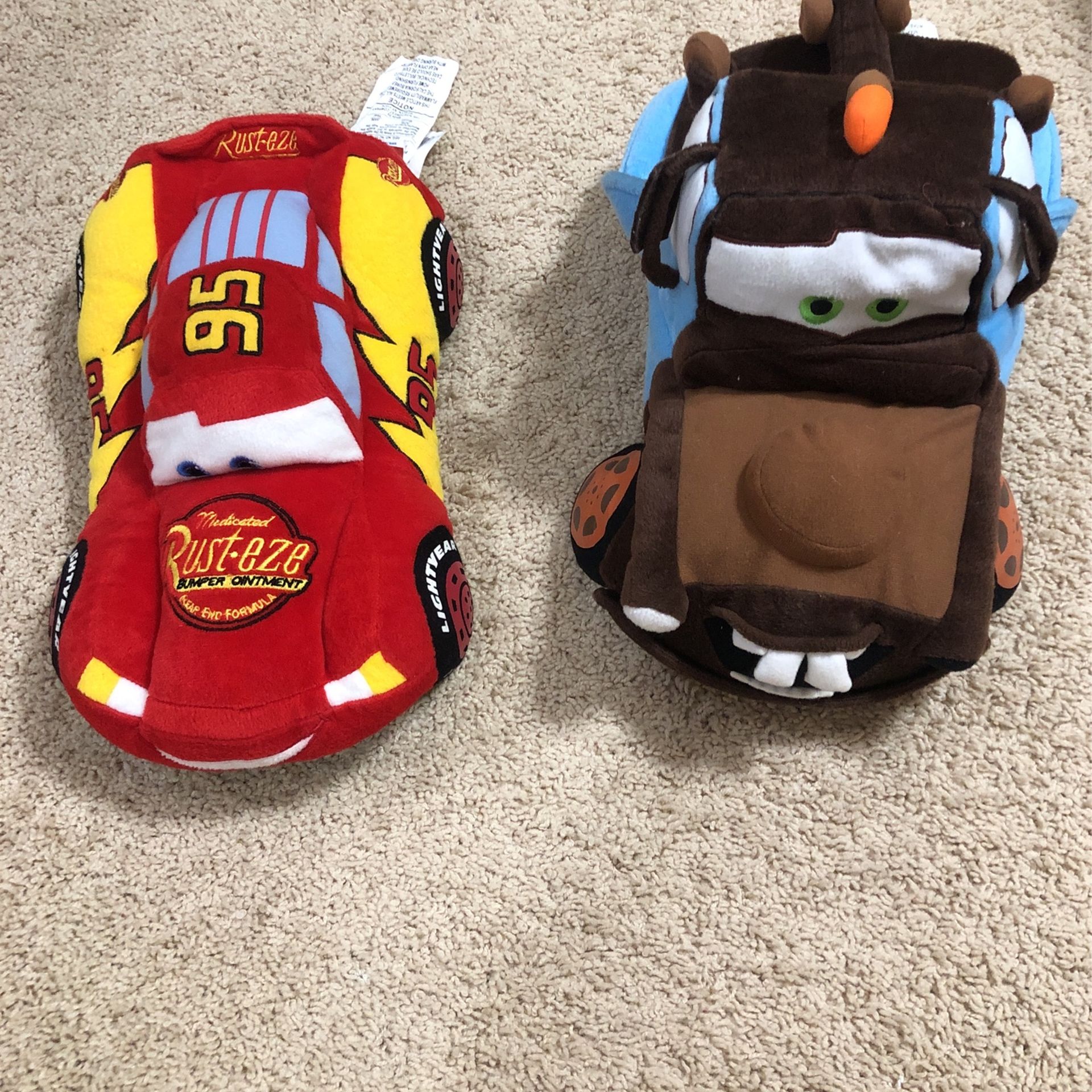 Cars McQueen  And Mater Soft Pillows with Storage