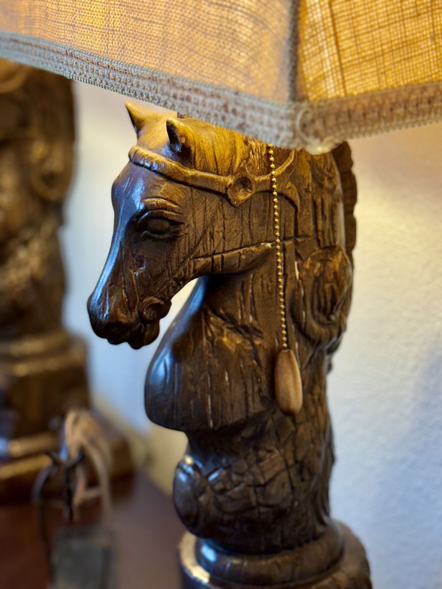 MCM Sable Brown Ceramic Tobacco Pony Lamp Pair