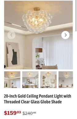 20-Inch Gold Ceiling Pendant Light with Threaded Clear Glass Globe Shade