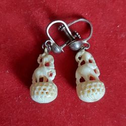 Vintage Sterling Silver And African Bone Earrings