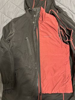 2 Piece Armani Exchange MED Rain Jacket Coat & LARGE Red Insulated Liner Vest