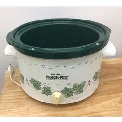Vintage Rival Crock Pot Model 3154 Green Ivy Purple Flowers And Green Stoneware  Slow cooker In good condition  