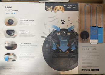 iHome AutoVac Eclipse G Robot Vacuum + Mop – Wi-Fi Smart Nav – Strong Suction