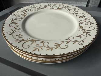 Crate And Barrell Gold Embossed Plate Set