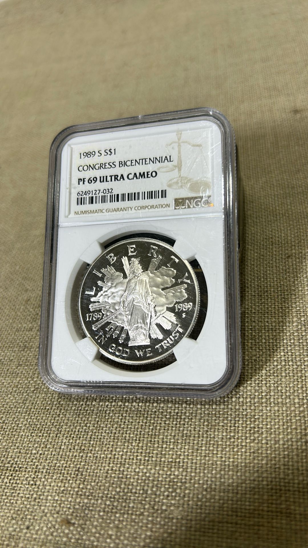 1989 S S$1 Congress Bicentennial Silver Dollar Ultra Cameo Proof, NGC PF 69