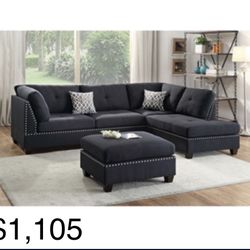Gorgeous Black Colored 3 Piece Sectional Set