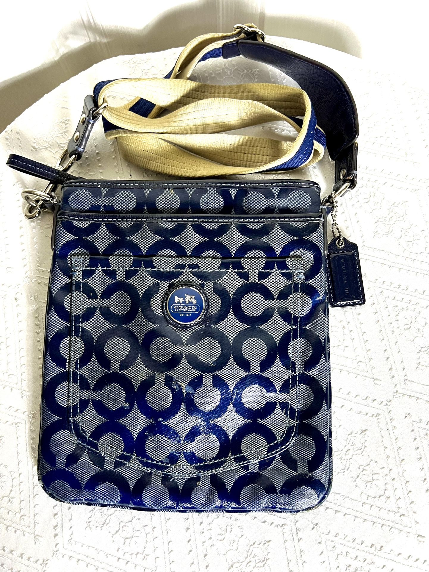 COACH💥RARE FINDINGS💥Navy Blue SIGNATURE CROSSBODY MESSENGER BAG