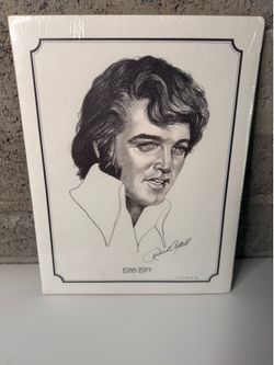 Elvis Presley 1(contact info removed) Memorial Portrait Print Richard Axtell 1977 Sealed 13x10