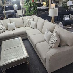 Brand New 128" x 89" Biege Or Gray Linen Sectional