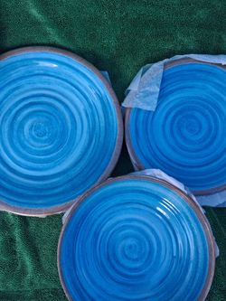 blue reactive-glaze stoneware dinnerware set