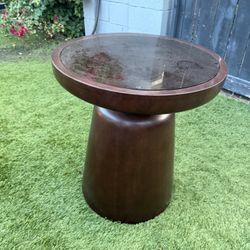 A Glass-Top Cylinder End Table / Nightstand – 