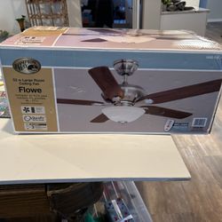 Hampton Bay 52” Flowe Large ceiling fan brushed nickel finish remote control brand new in the box  3  CFL bulbs include included