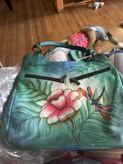 ANUSCHKA NEW W/O Tags HAND PAINTED LEATHER PURSE AND MATCHING CHANGE PURSE SET 