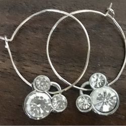 Silver crystal Mickey Mouse Disney Hoop minimalist charm earrings