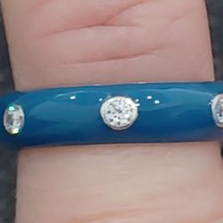 STERLING SILVER  OPTIMISTIC  CZ ENAMEL BAND RING- SZ5