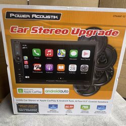 Power Acoustik Car Stereo Combo | Car Play/Android Auto Receiver & (4) 6.5" Speakers | 7" HD LCD with Capacitive Touchscreen & Bluetooth | Double Din 