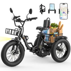 Skeri Electric Tricycle for Adults, 750W(Peak 1350W) Motor Etrike, 20"x4" Folding Fat Tire Electric Trike, 48V13Ah Battery, 3-Wheel Electric Bike, 20M