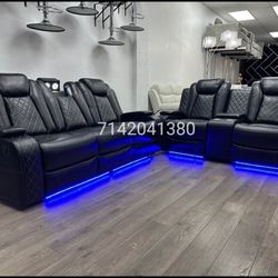 2pc Leather Recliner Set Has Reading Lights , USB And LED Strip