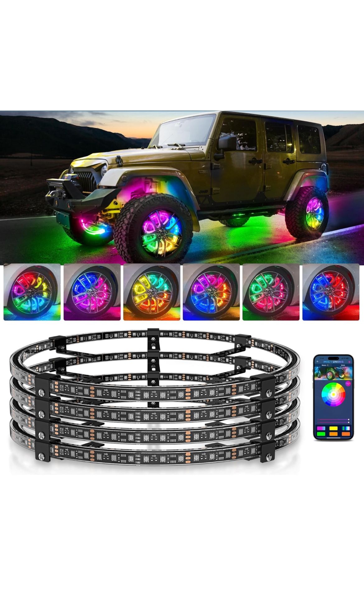 MICTUNING 17inch V1 RGB+IC Chasing Color Wheel Ring Lights Kit with APP Control