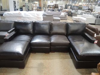 4-Piece Leather Sectional — (Dark Brown)