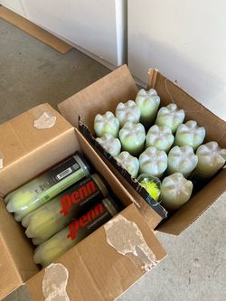 24 cans of tennis balls, 72 balls, all in great condition. Played only one match of 2 sets each can