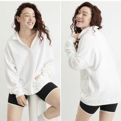 Aerie Oversized Happy Henley Everyday Polo Sweatshirt