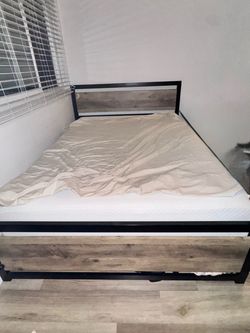 Full Bed Frame with Headboard, Brown