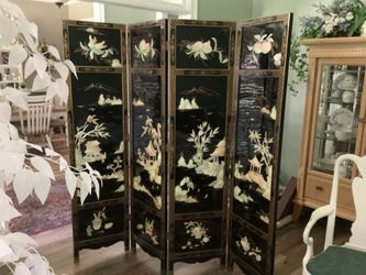 Beautiful Black and Mother of Pearl Oriental 4 Panel Room Divider