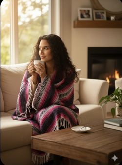 Mexican Sarape Blanket Striped Pink, Black and Purple colors, Full size