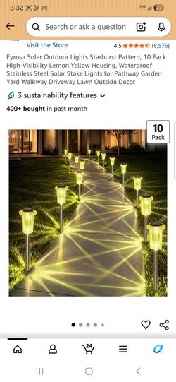 Solar Outdoor Lights Starburst Pattern, 20 Pack High-Visibility Lemon Yellow Housing, Waterproof Stainless Steel Solar Stake Lights for Pathway Garden