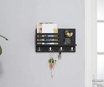 Dahey Wall Mounted Mail Holder Wooden Key Holder Rack Mail Sorter Organizer with 4 Double Key Hooks and A Floating Shelf Rustic Home Decor for Entrywa