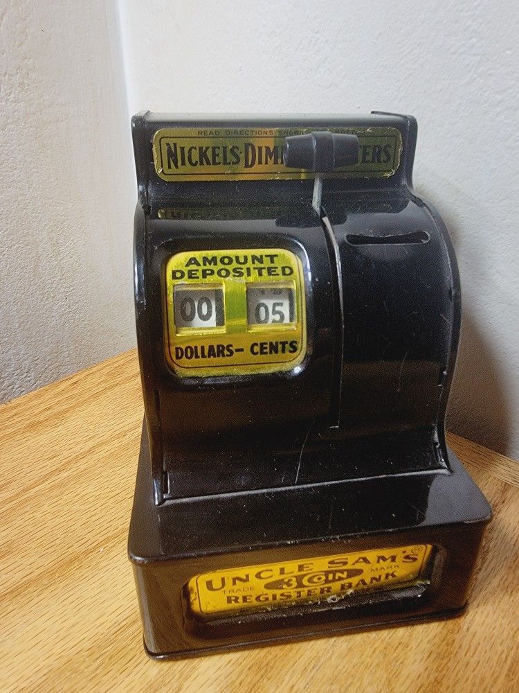 Vintage Uncle Sam's 3 Coin Cash Register Bank Metal Made In USA - for parts