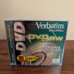 New Verbatim DVD + RW 4.7 GB Data 10 pack