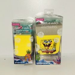 Wet N Wild SpongeBob makeup sponge and flat kabuki brush