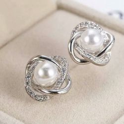 Silver Plated Imitation Pearl Stud Earrings
