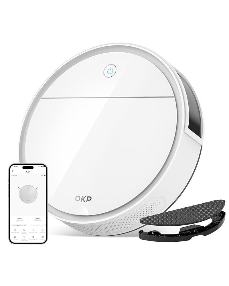 OKP Robot Vacuum and Mop K5 Pro with 5000Pa Suction, 3-in-1 Cleaning Robotic Vacuum, 180-Min Runtime, Quiet Design, WiFi/App/Alexa/Remote Control, Rob