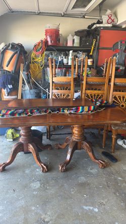 Wood table and 6 chairs for 10 people