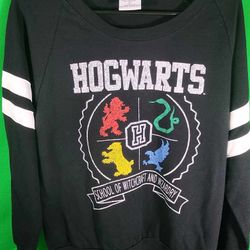 HARRY POTTER Hogwarts Graphic Print Black Pullover Sweatshirt Women's Size XL