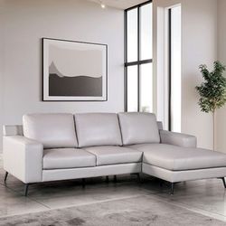 Stafford Light Gray Modern Leather Math Couch Sofa Sectional