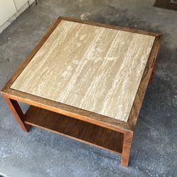 Mid century walnut coffe table with stone top