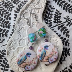 Artisan Crafted Hummingbird And Gemstone Earrings 