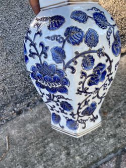 Blue and White Ceramic Floral Vase