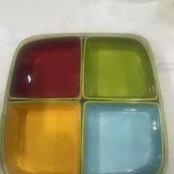 Colorful Five-section serving bowl set, chip and dip, or appetizer serving set.