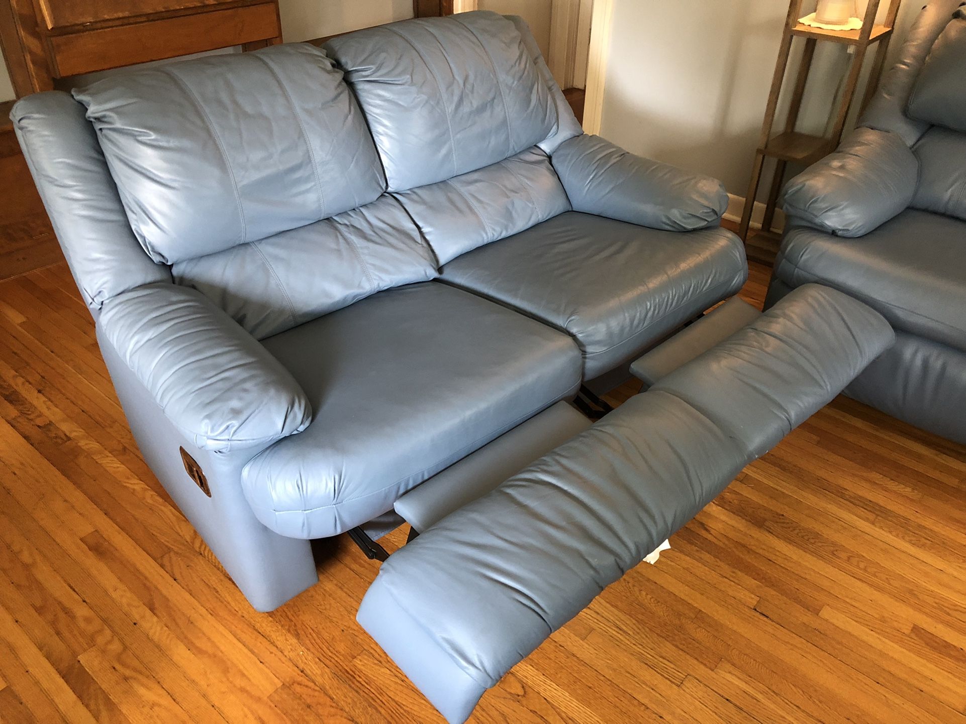 Beautiful Blue Leather Couch Set / Sleeper for Sale in Spokane, WA