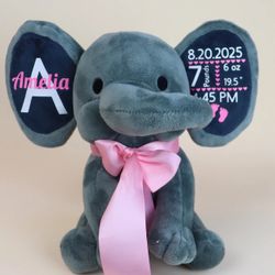 Birth Announcement Elephant Plush Toy Pink