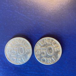 Sweden Coins 50 Ore From 1979  Total 2  In Good  Condition $15.00 Obo