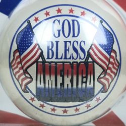 Vtg USA God Bless America Patriotic Flag Christmas Holiday Glass Ornament 