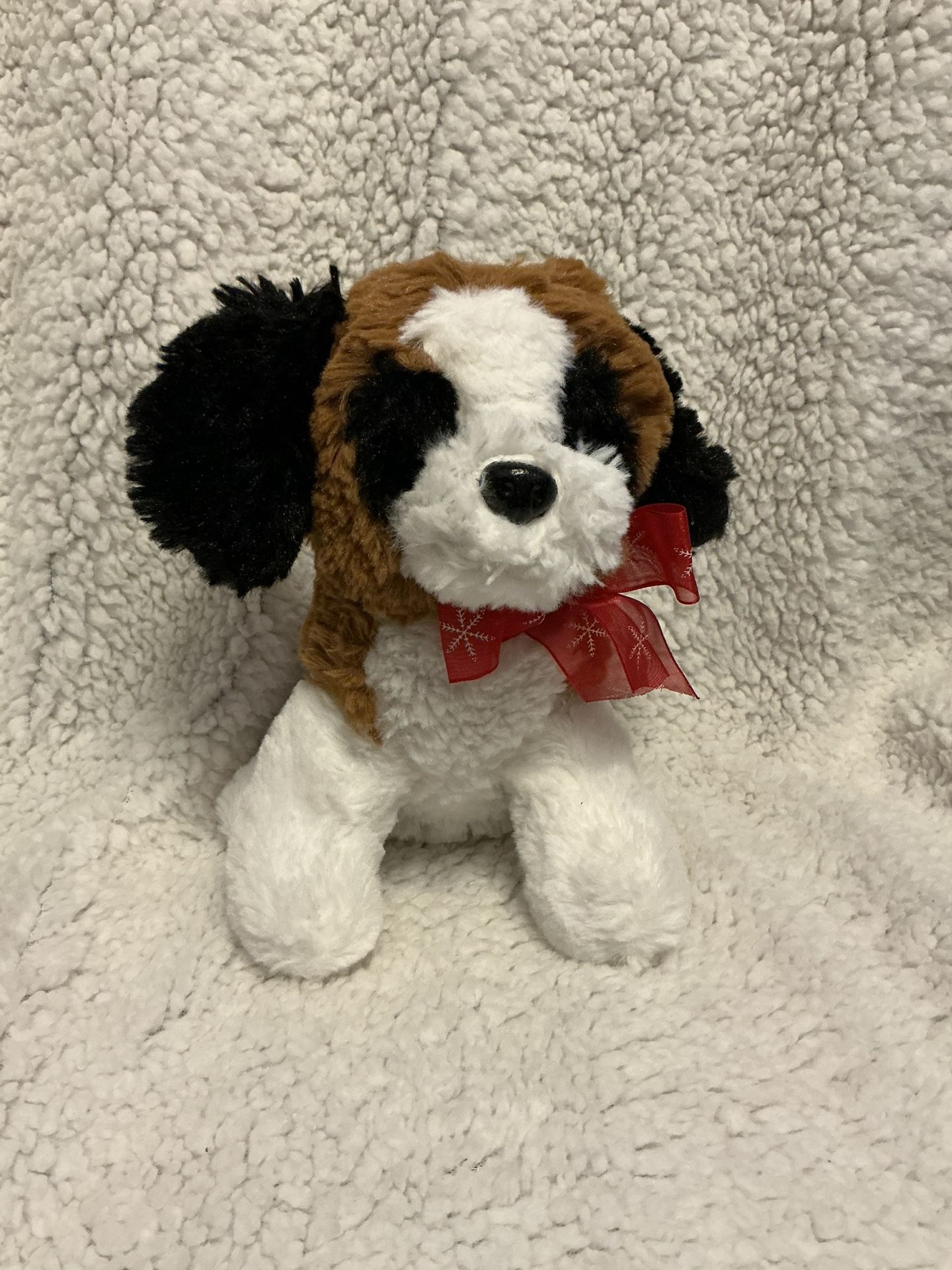 Brown and White Festive Plush Dog