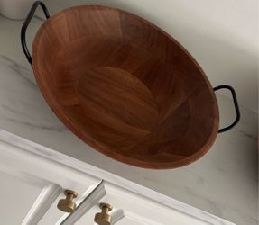 Large Wood Serving Tray with Black Handles