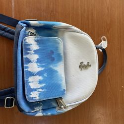 Disney Loungefly Fabric White And Blue Backpack With Leather Straps